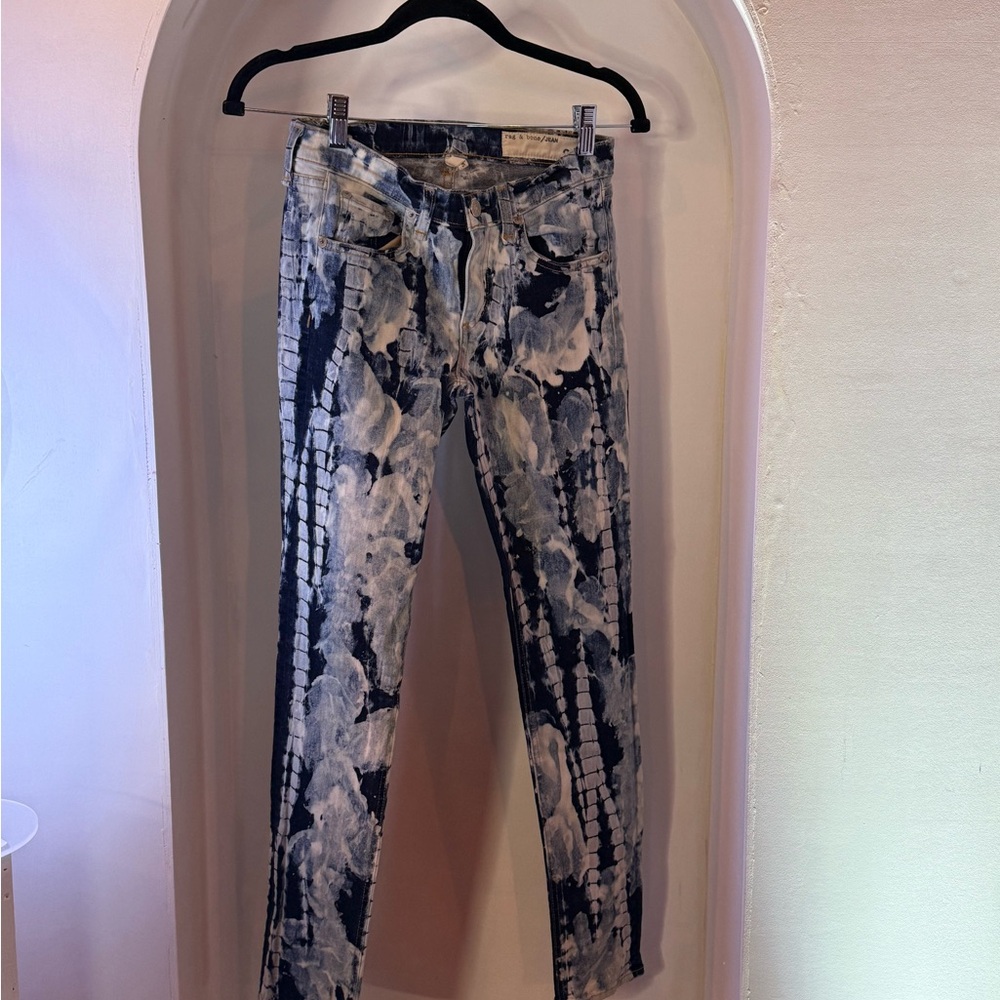 Rag & Bone Rivera Wash Blue Bleached Skinny Jeans Blue and White Skinny Jeans 26